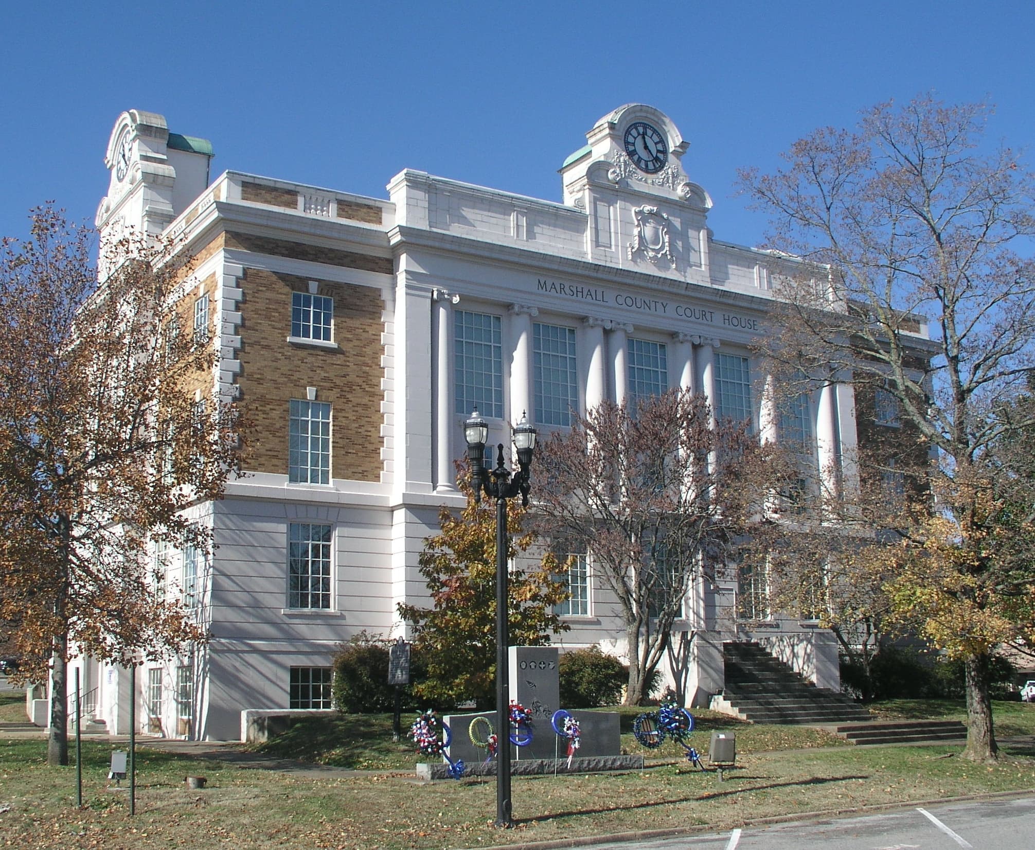 The historic Marshall County Courthouse on Courthouse Square in downtown Lewisburg, Tennessee